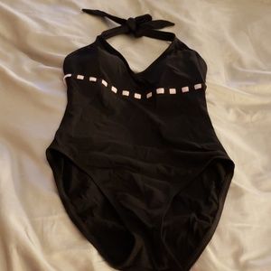 Black halter one piece bathing suit